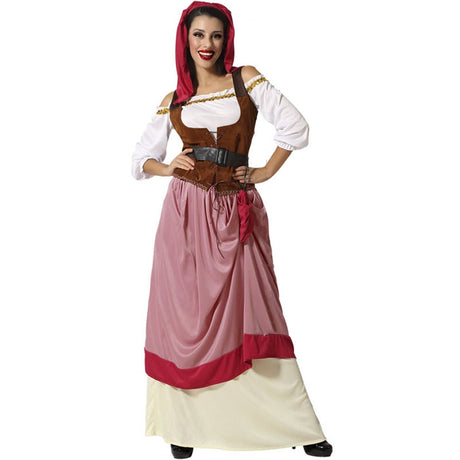 Disfraz de Mesonera medieval rojo para mujer