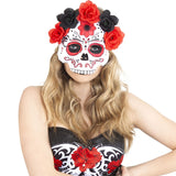 Máscara Catrina con flores rojas y negras