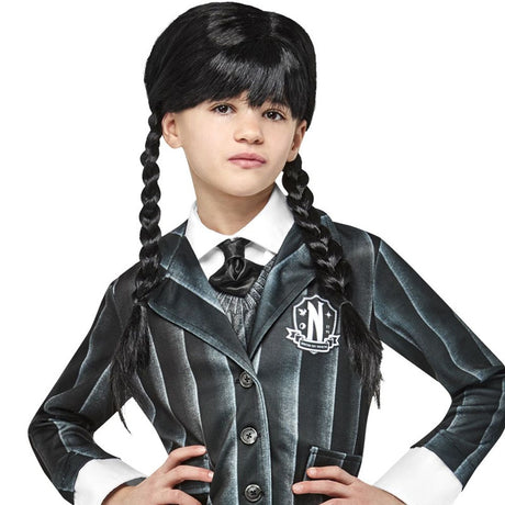 Peluca Miércoles Addams Nevermore infantil