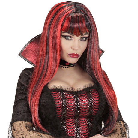 Peluca Vampiresa con mechas rojas