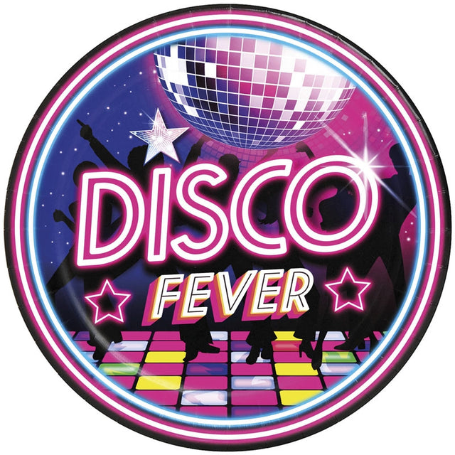 Platos Disco Fever de 23 cm para completar la decoración de tu fiesta temática